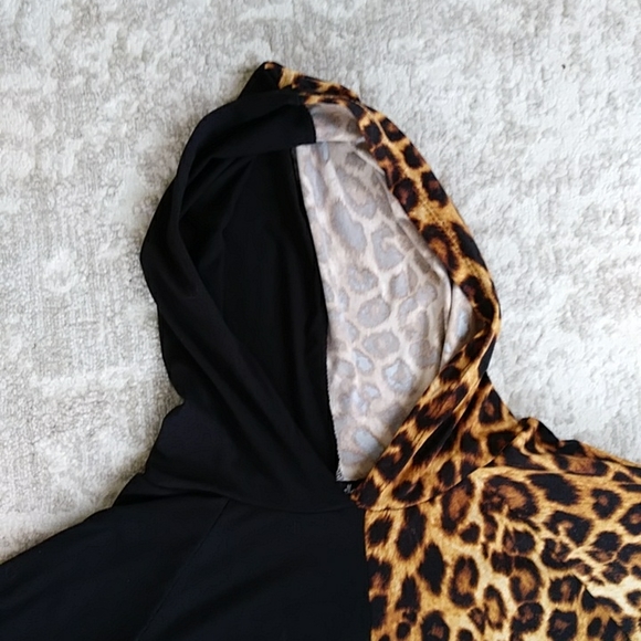 NWOT Arabella Color Block Leopard Print Hooded Dress 1X Black Brown - Picture 13 of 16